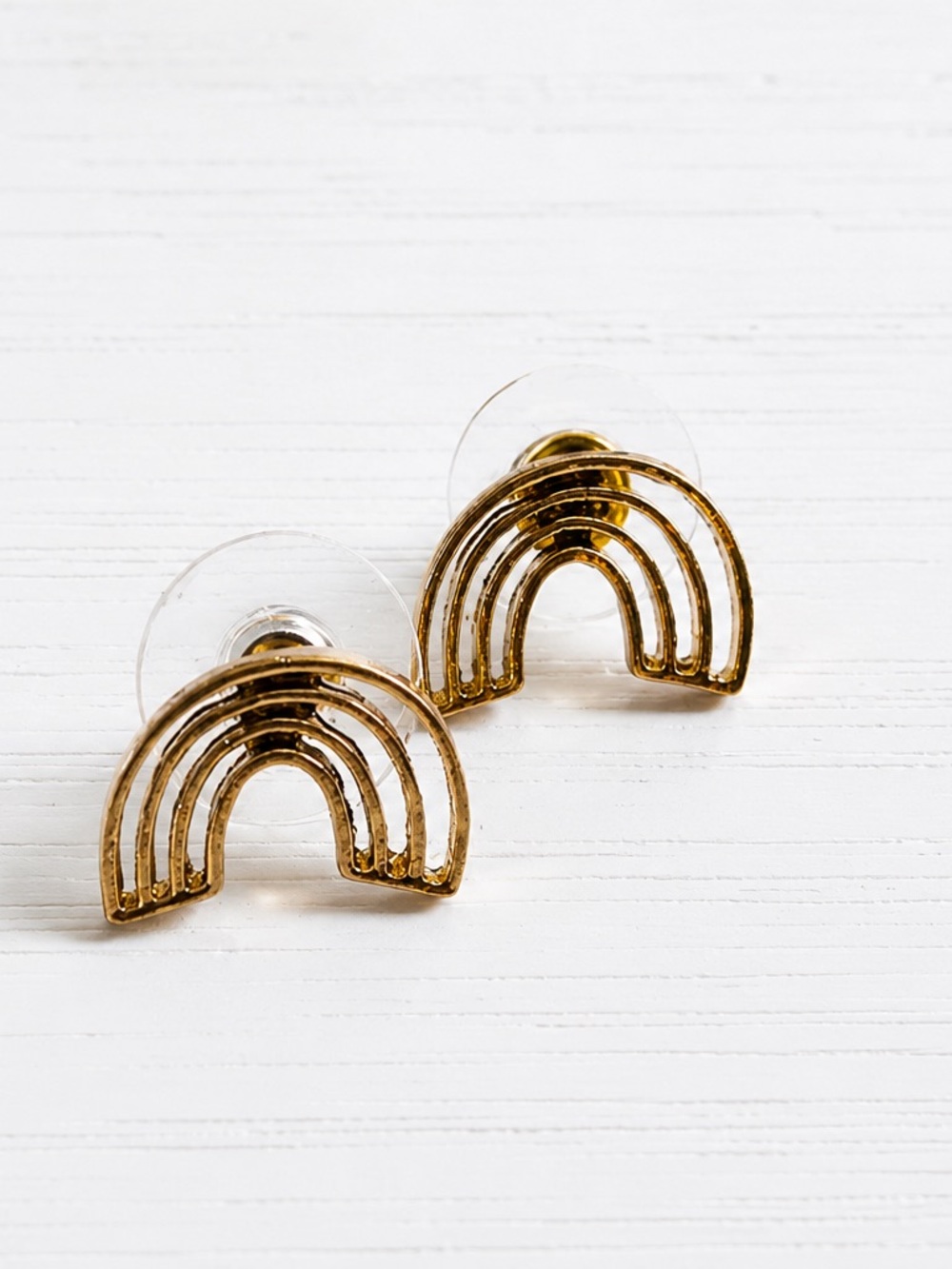 Gold Rainbow Outline Stud Earrings